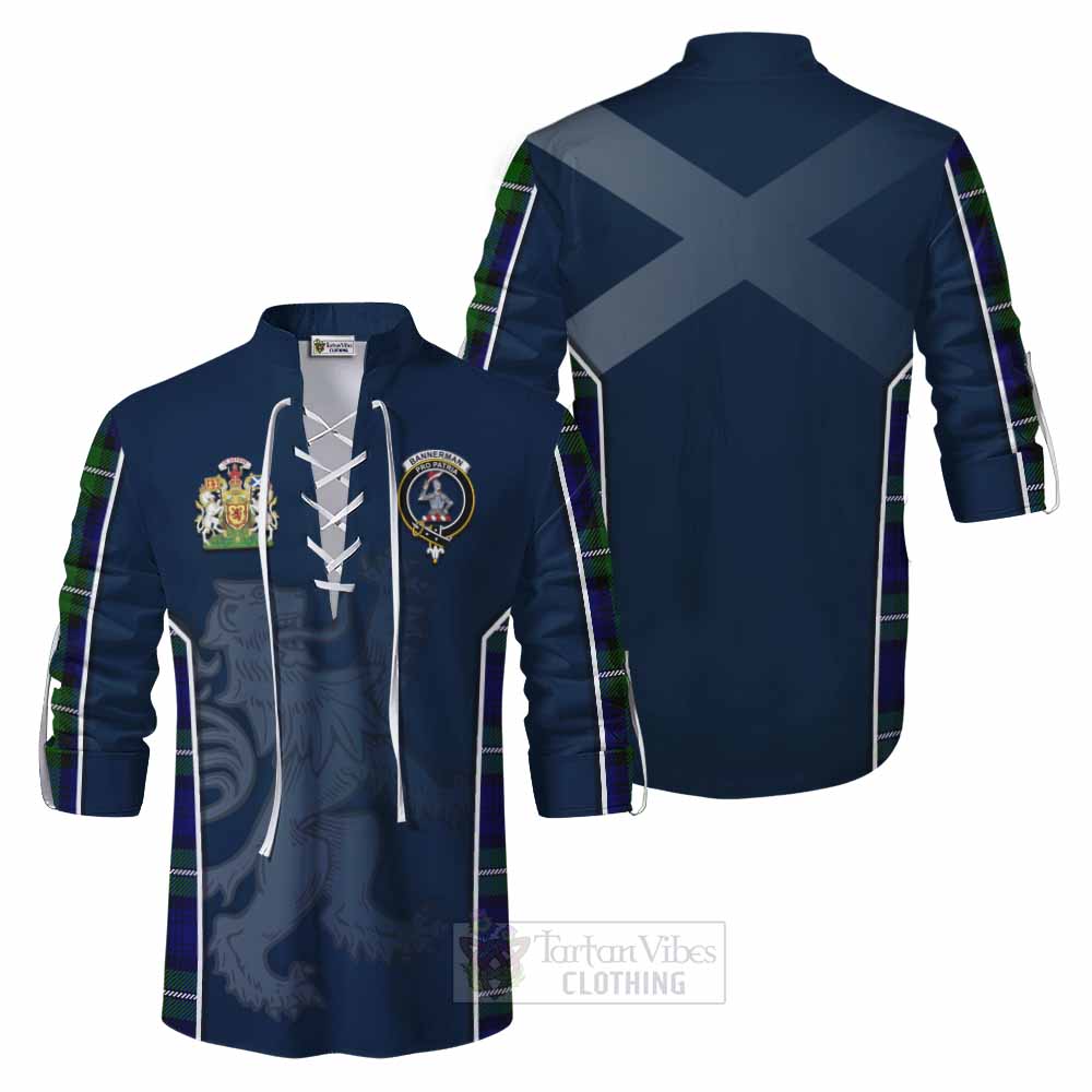 Tartan Vibes Clothing Bannerman Tartan Ghillie Kilt Shirt with Family Crest and Lion Rampant Vibes Sport Style