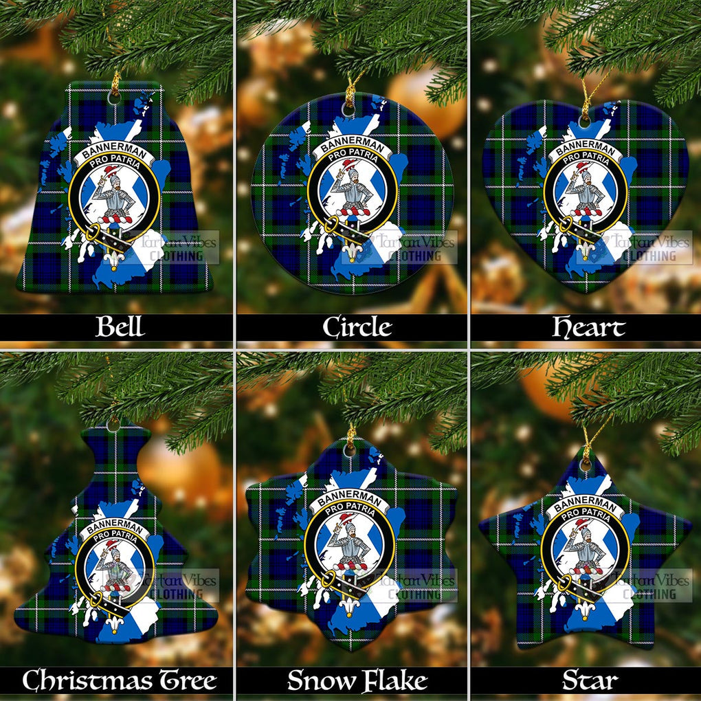 Tartan Vibes Clothing Bannerman Tartan Christmas Ornament with Family Crest and Scotland Map