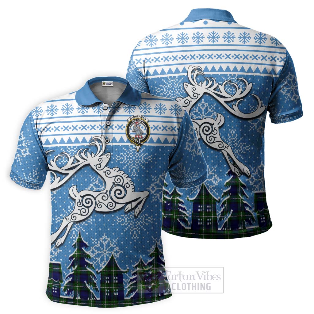 Tartan Vibes Clothing Bannerman Clan Christmas Polo Shirt Celtic Reindeer Style