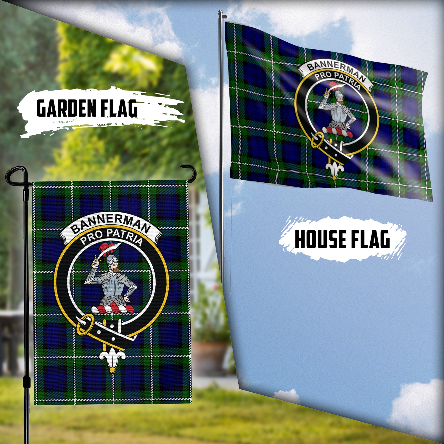 Bannerman Tartan Flag with Family Crest Garden Flag (Vertical) - Tartan Vibes Clothing