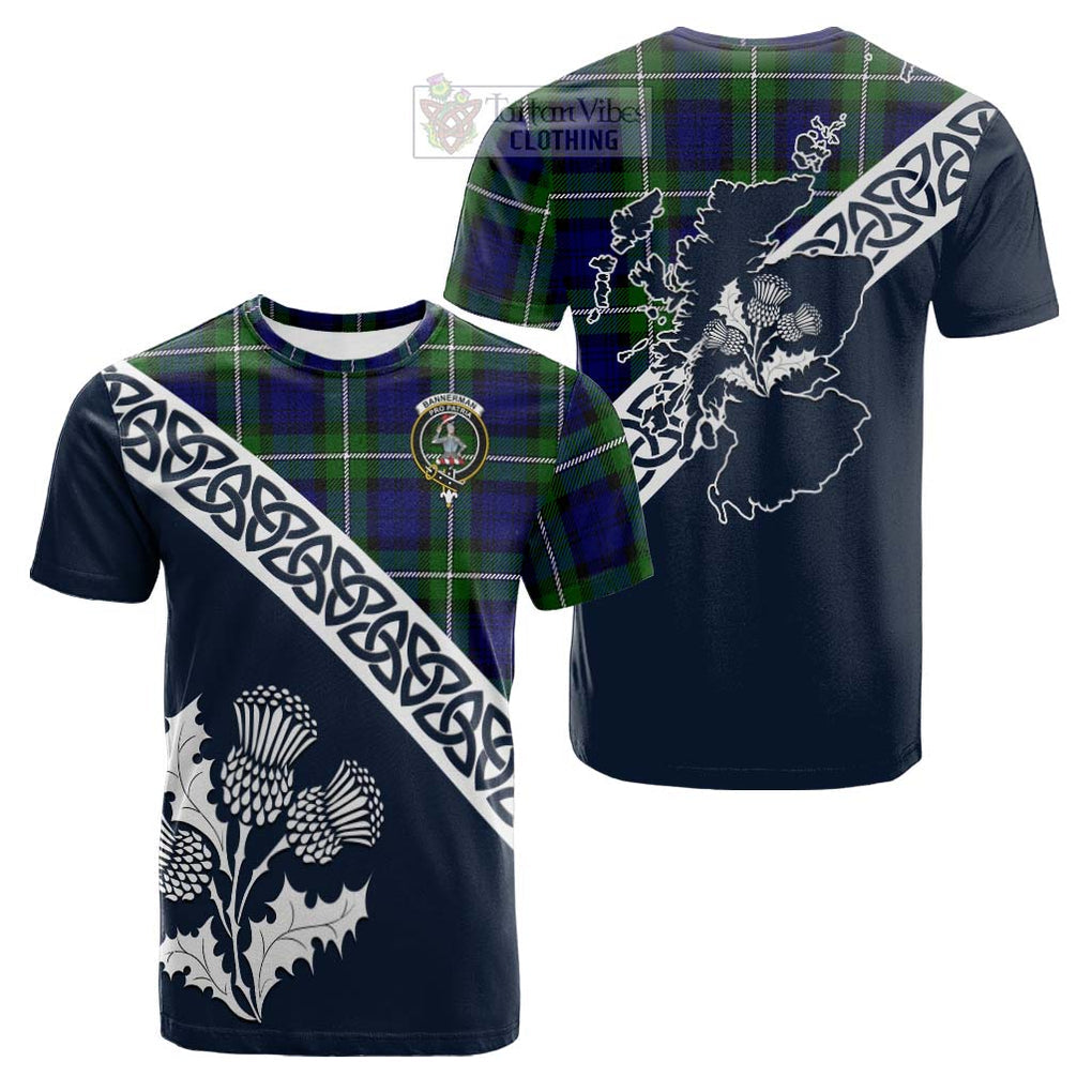 Tartan Vibes Clothing Bannerman Tartan Cotton T-shirt Featuring Thistle and Scotland Map