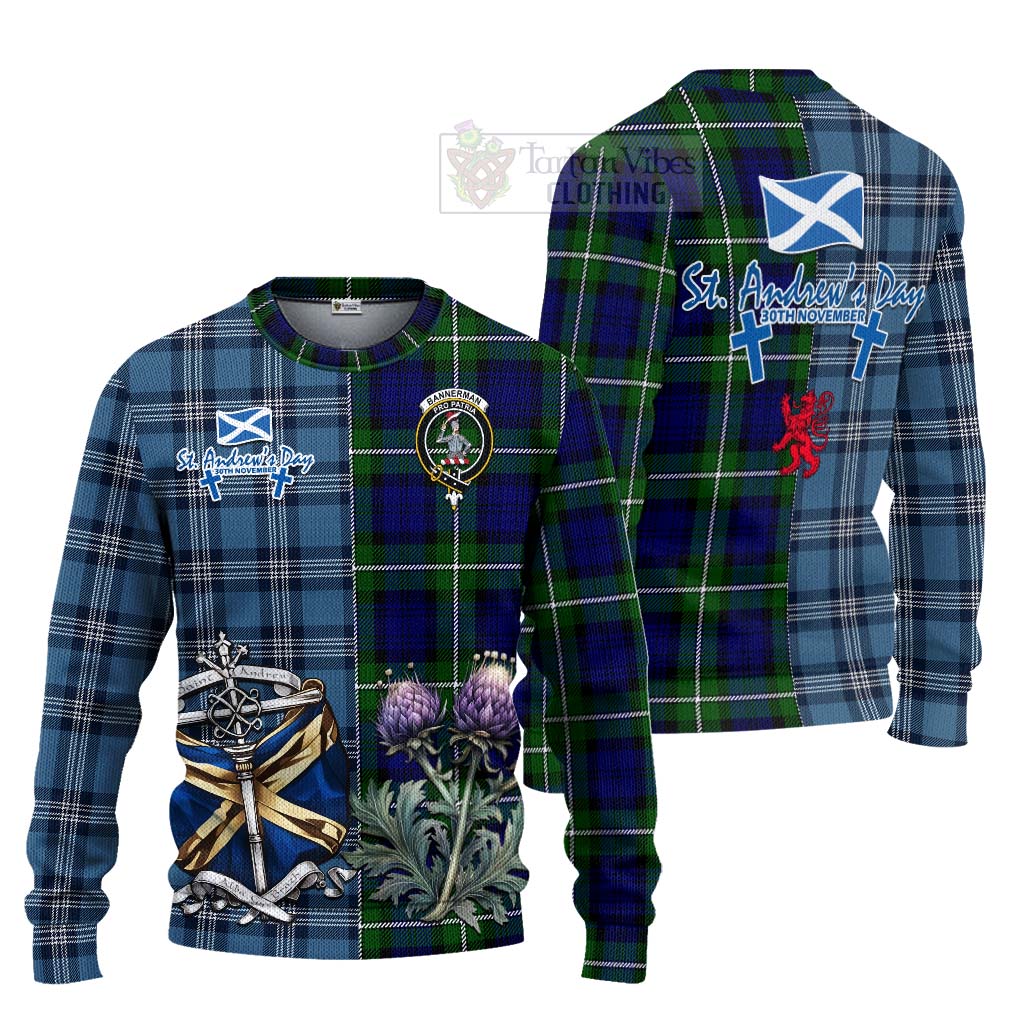 Tartan Vibes Clothing Bannerman Tartan Knitted Sweater Happy St. Andrew's Day Half Tartan Style