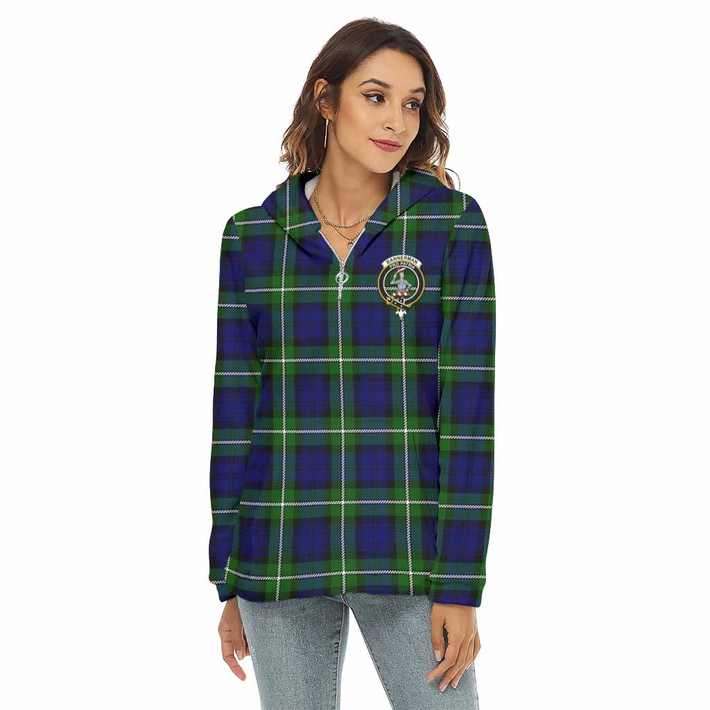 Tartan Vibes Clothing Bannerman Tartan Crest Women's Borg  Half Zip Fleece Hoodie