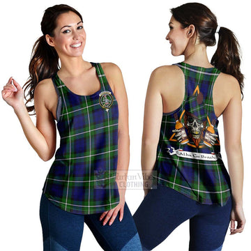 Bannerman Tartan Women's Racerback Tanks with Family Crest and Bearded Skull Holding Bottles of Whiskey