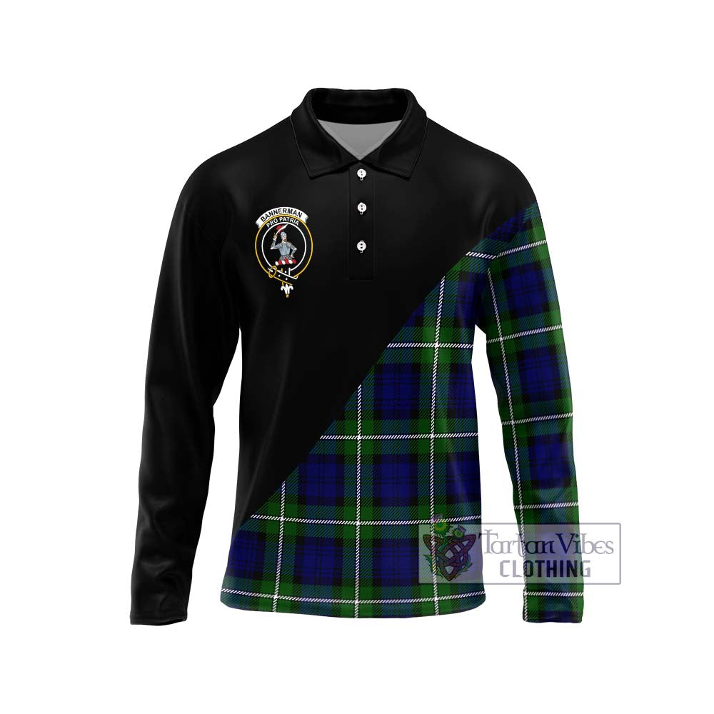 Bannerman Tartan Long Sleeve Polo Shirt with Family Crest and Military Logo Style Unisex - Tartanvibesclothing Shop