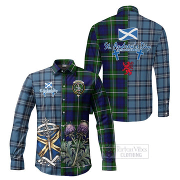 Bannerman Tartan Long Sleeve Button Shirt Happy St. Andrew's Day Half Tartan Style