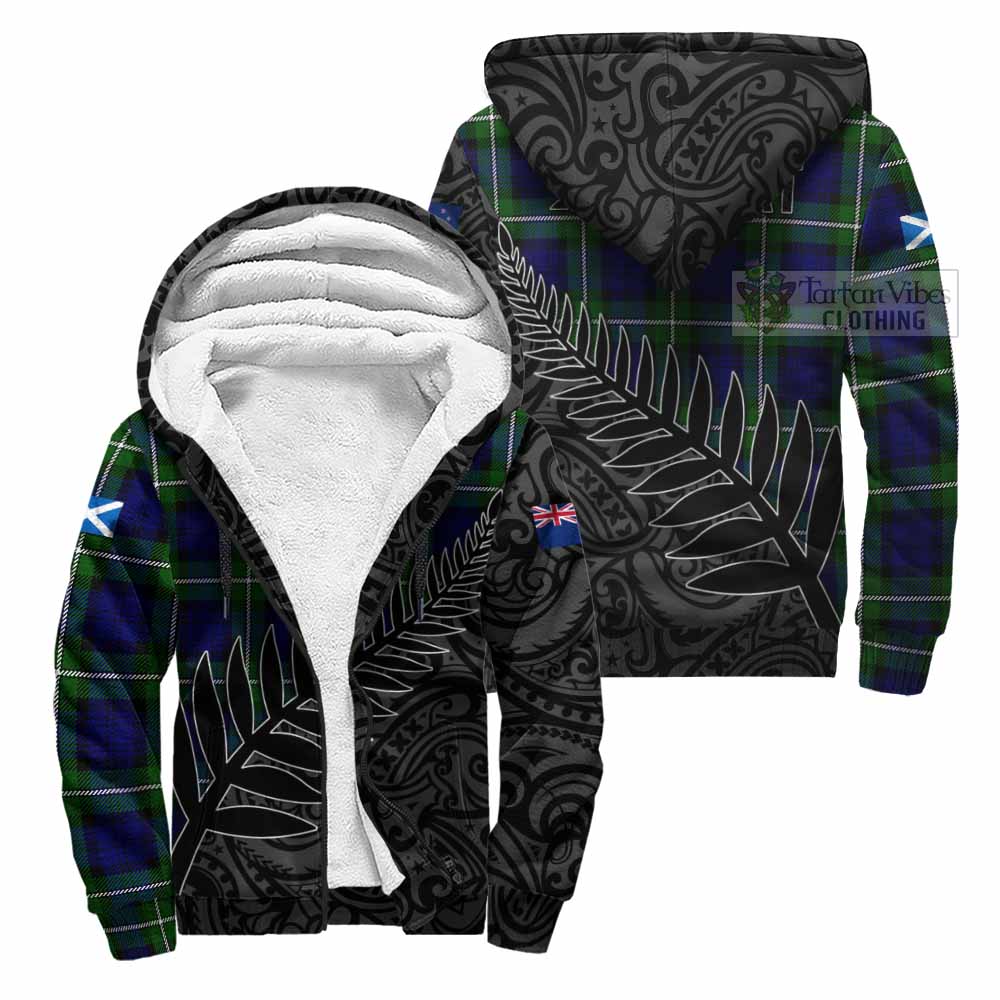 Tartan Vibes Clothing Bannerman Crest Tartan Sherpa Hoodie with New Zealand Silver Fern Half Style