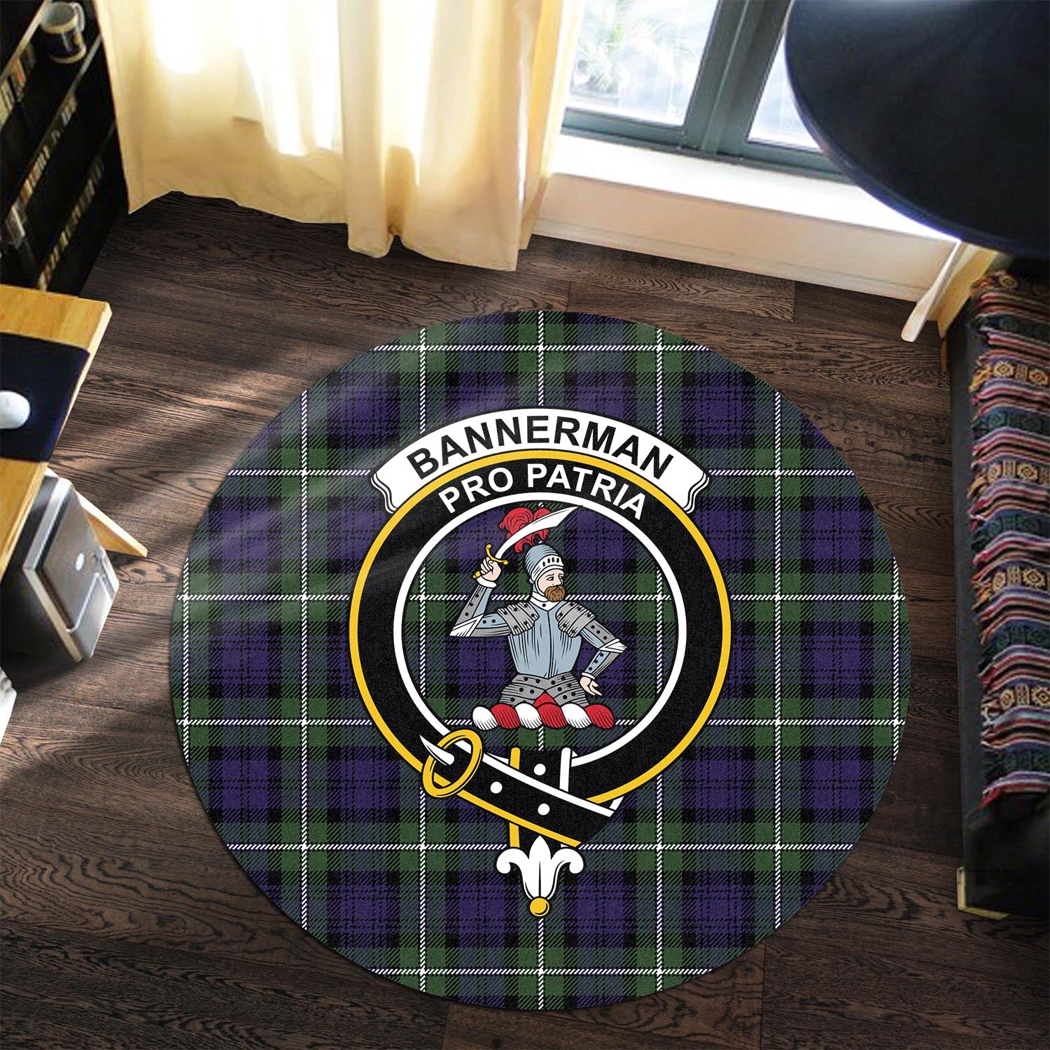 Bannerman Tartan Round Rug with Family Crest - Tartanvibesclothing