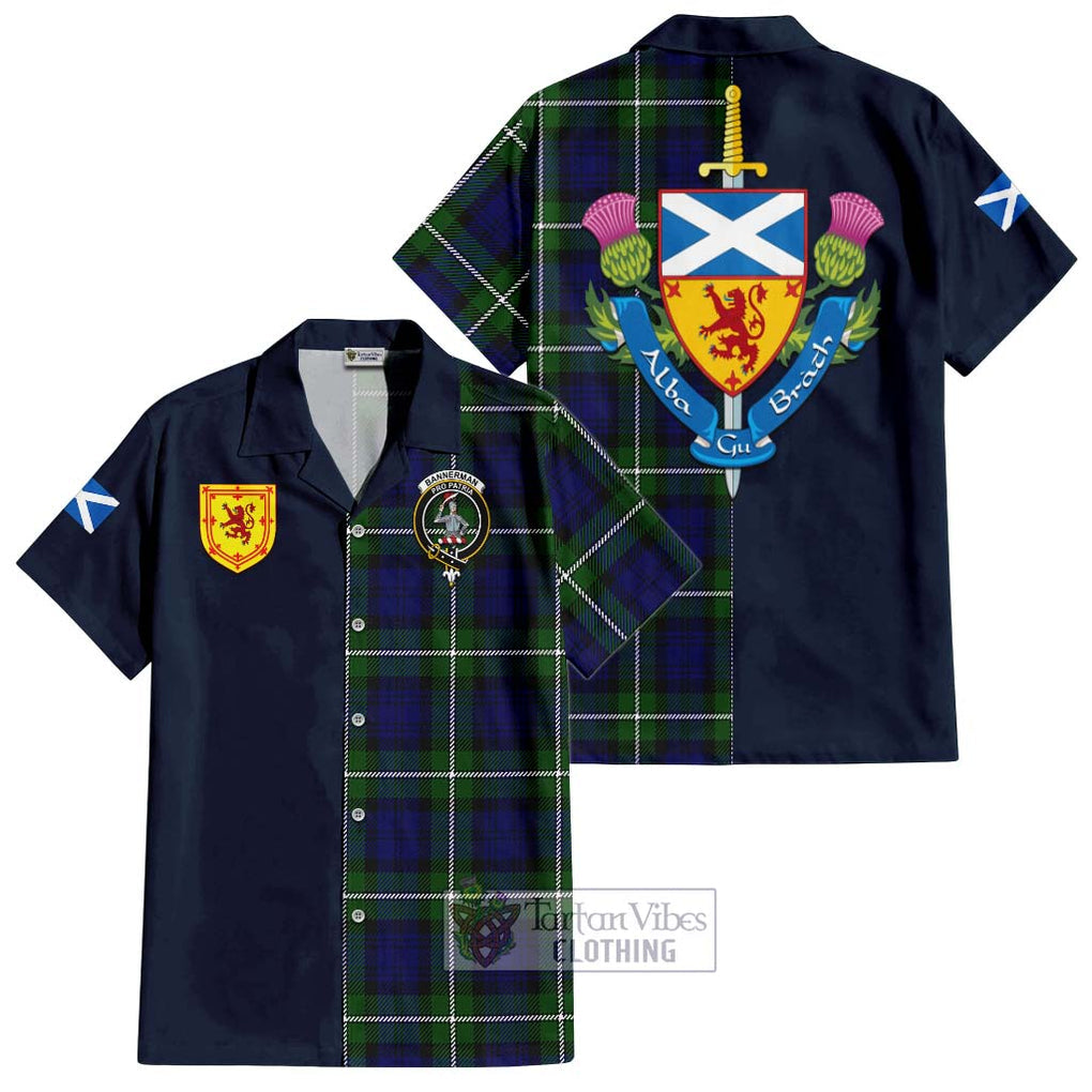 Tartan Vibes Clothing Bannerman Tartan Short Sleeve Button Shirt with Scottish Lion Royal Arm Half Style