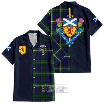 Bannerman Tartan Short Sleeve Button Shirt Alba with Scottish Lion Royal Arm Half Style