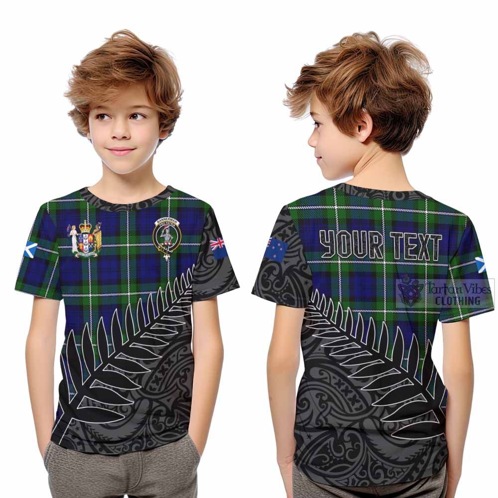 Tartan Vibes Clothing Bannerman Crest Tartan Kid T-Shirt with New Zealand Silver Fern Half Style