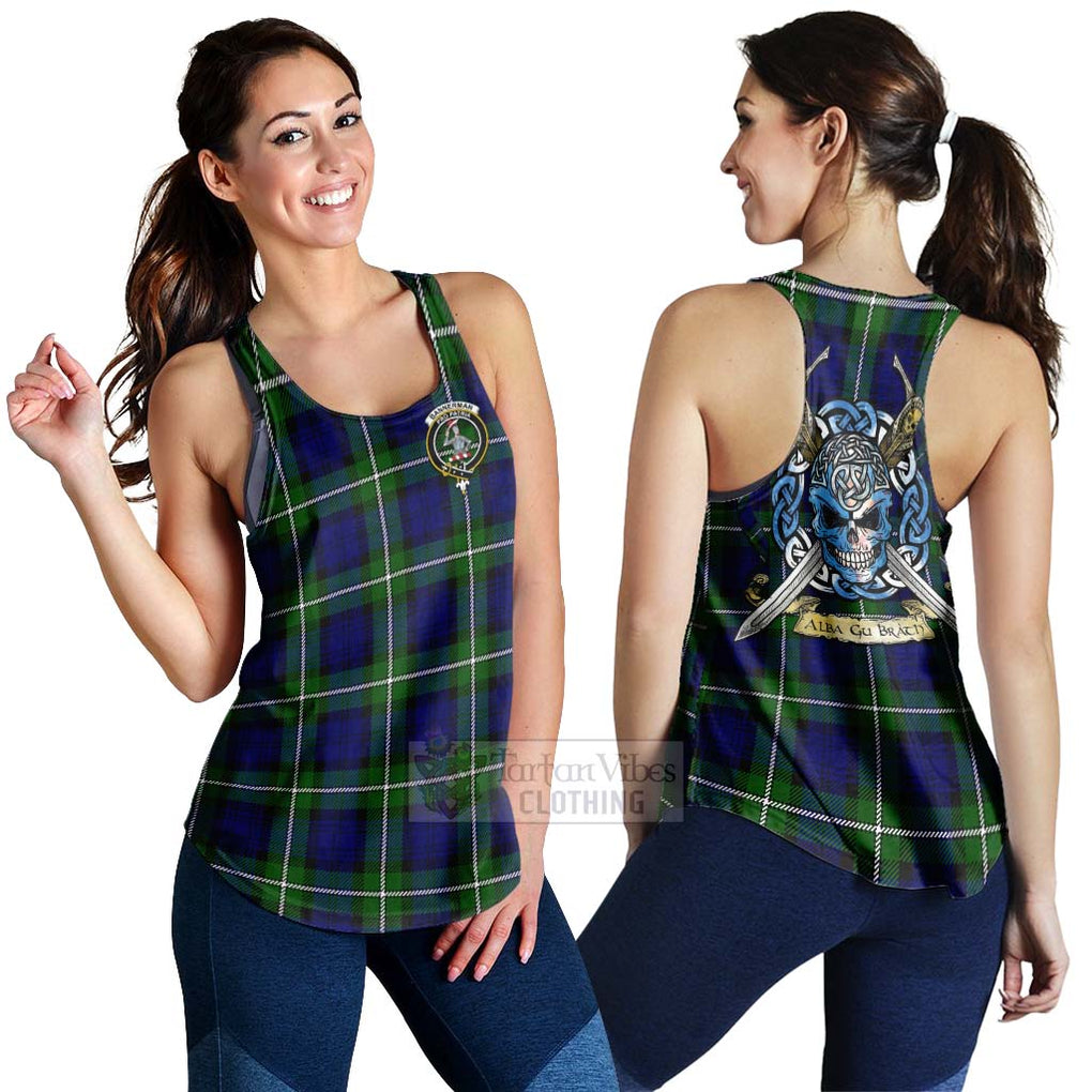 Tartan Vibes Clothing Bannerman Tartan Women's Racerback Tanks with Family Crest Celtic Skull Style