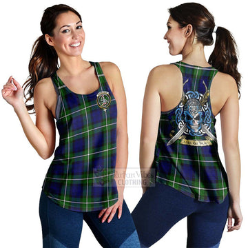 Bannerman Tartan Women's Racerback Tanks with Family Crest Celtic Skull Style