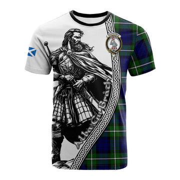 Bannerman Tartan Clan Crest Cotton T-shirt with Highlander Warrior Celtic Style