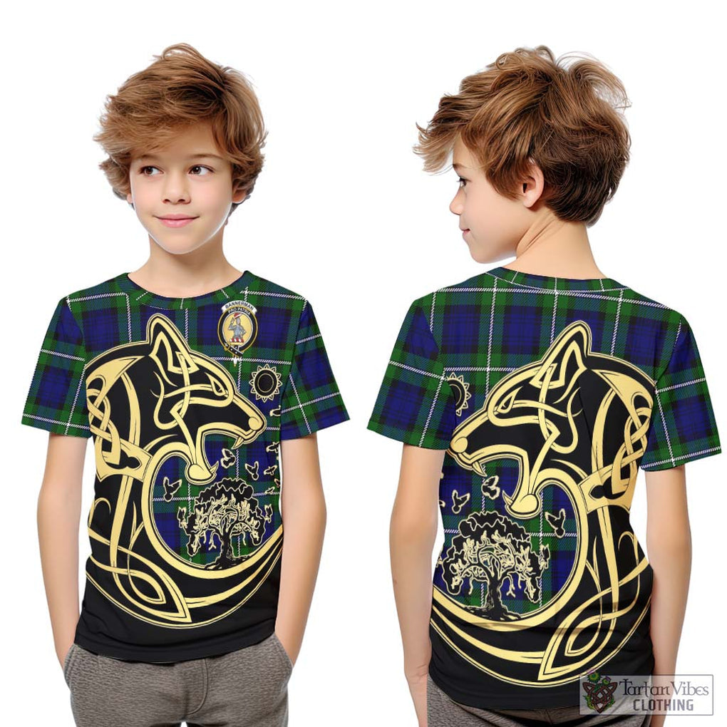 Bannerman Tartan Kid T-Shirt with Family Crest Celtic Wolf Style Youth XL Size14 - Tartan Vibes Clothing