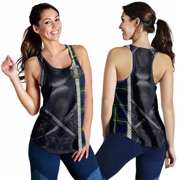 Bannerman Tartan Women's Racerback Tanks with Family Crest Cross Sword Thistle Celtic Vibes 4XL - Tartan Vibes Clothing