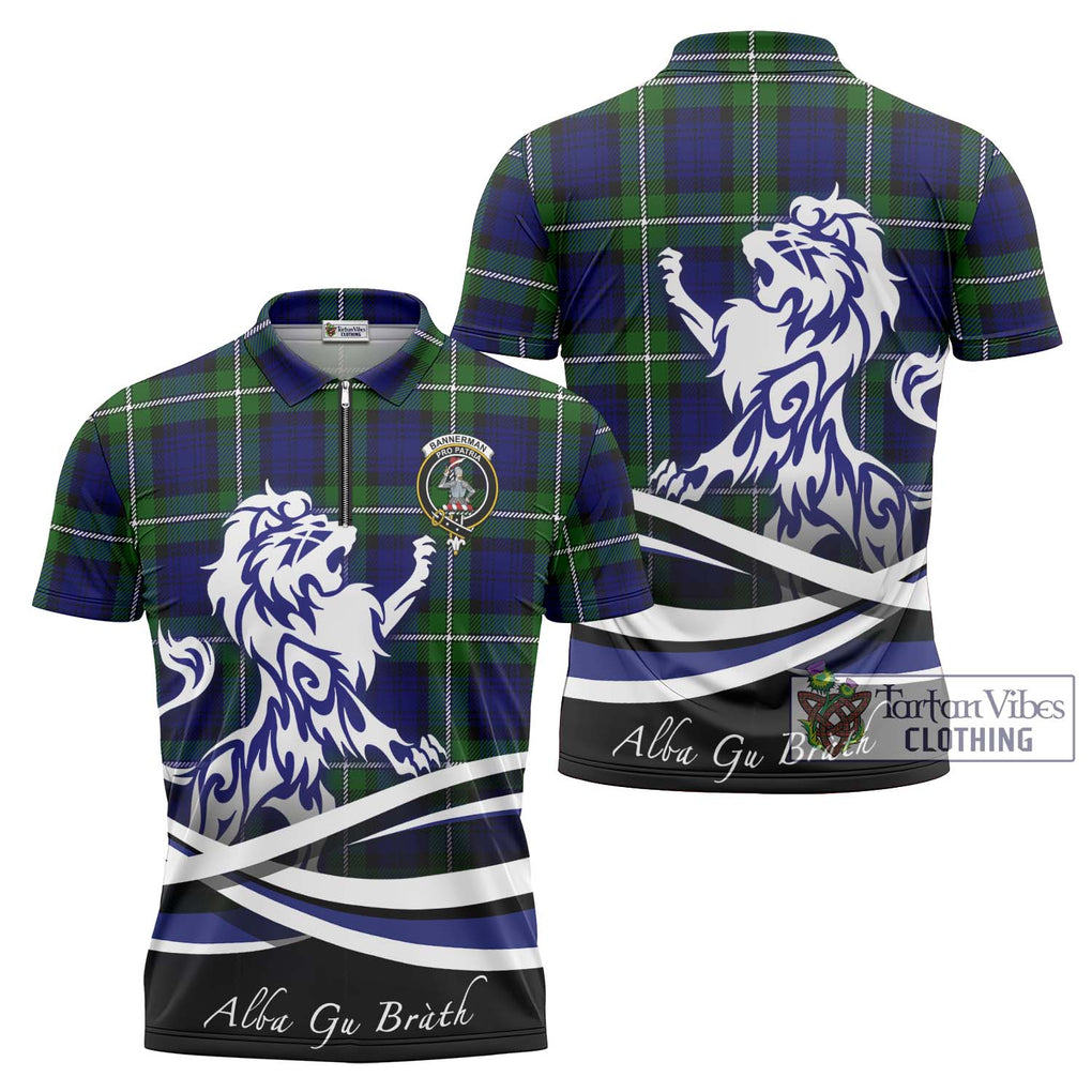 Bannerman Tartan Zipper Polo Shirt with Alba Gu Brath Regal Lion Emblem Unisex - Tartanvibesclothing Shop