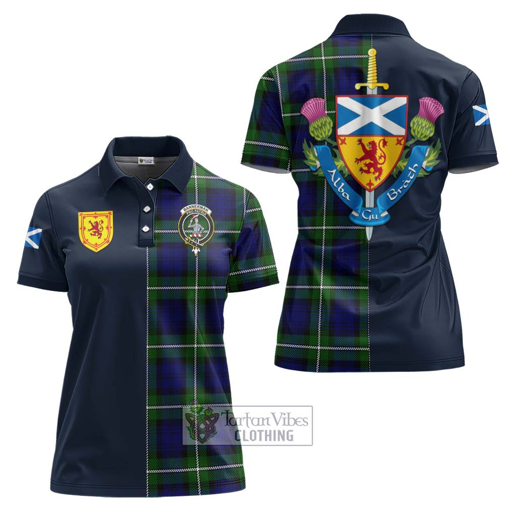 Tartan Vibes Clothing Bannerman Tartan Women's Polo Shirt with Scottish Lion Royal Arm Half Style