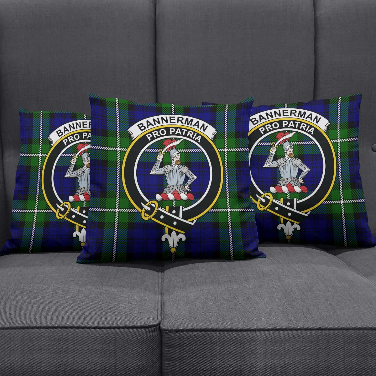 Bannerman Tartan Pillow Cover with Family Crest Square Pillow Cover - Tartanvibesclothing