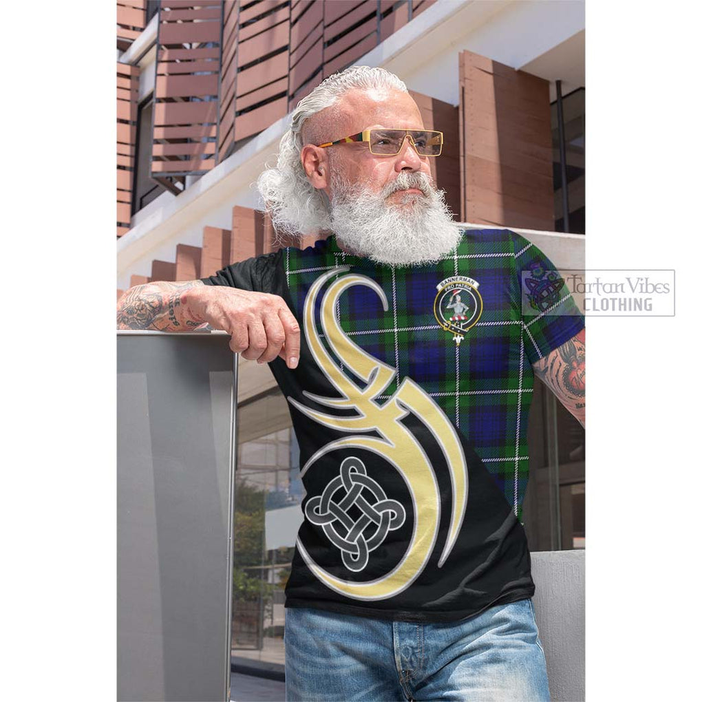 Tartan Vibes Clothing Bannerman Tartan Cotton T-shirt with Family Crest and Celtic Symbol Style