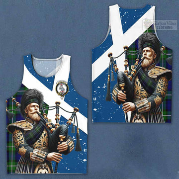 Bannerman Tartan Men's Tank Top with Family Crest Scottish Bagpiper Vibes