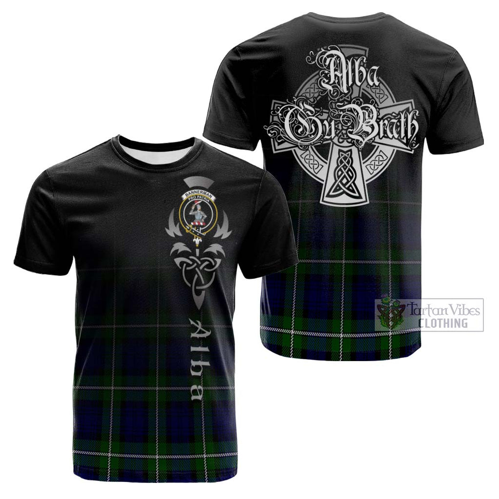 Tartan Vibes Clothing Bannerman Tartan Cotton T-shirt Featuring Alba Gu Brath Family Crest Celtic Inspired