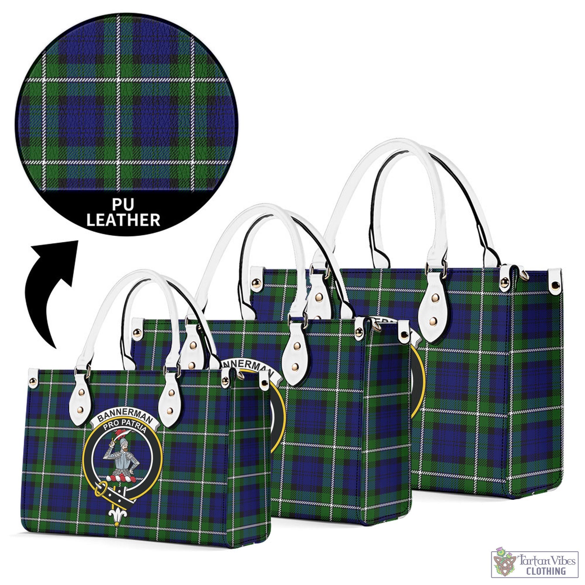 Tartan Vibes Clothing Bannerman Tartan Luxury Leather Handbags with Family Crest