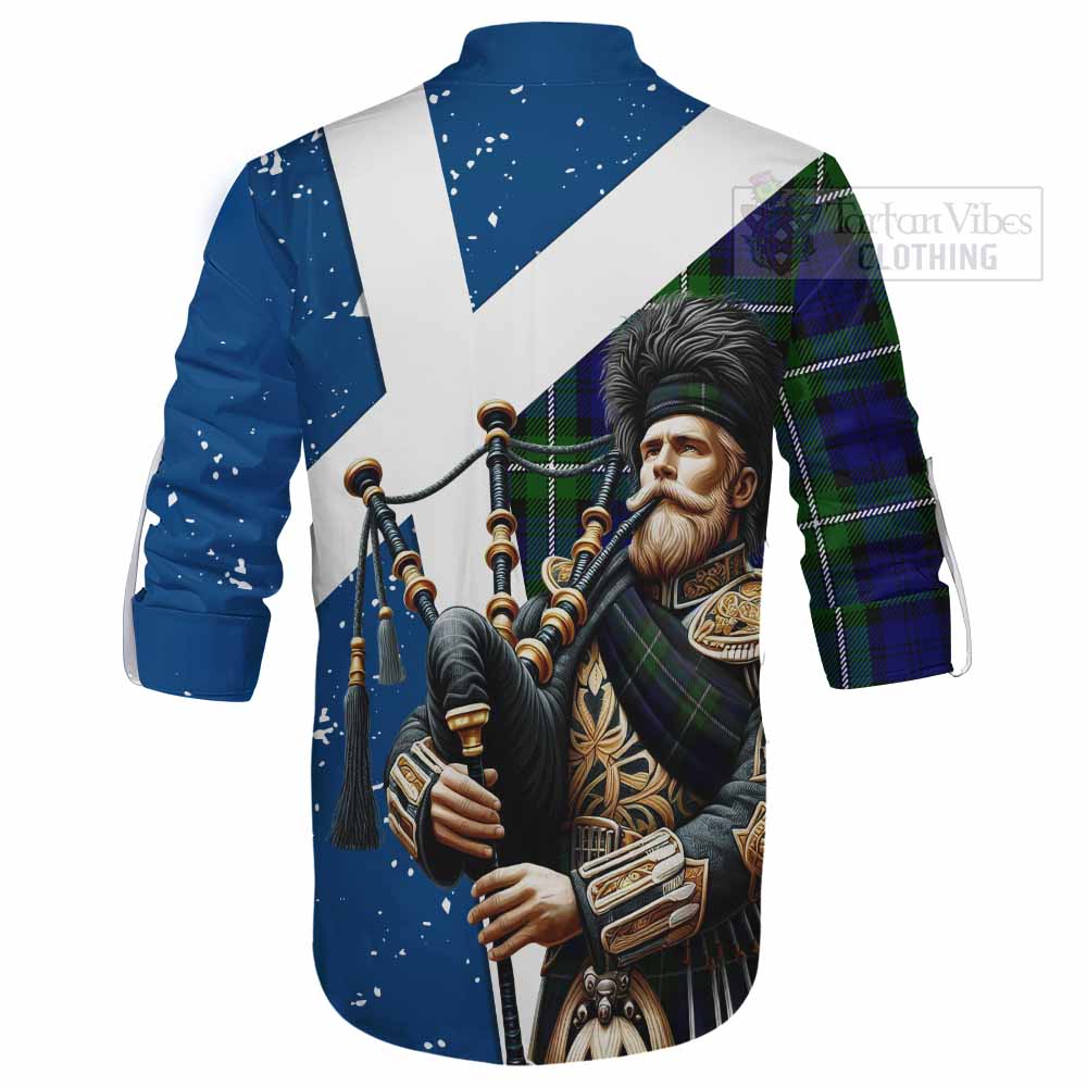 Tartan Vibes Clothing Bannerman Tartan Ghillie Kilt Shirt with Family Crest Scottish Bagpiper Vibes