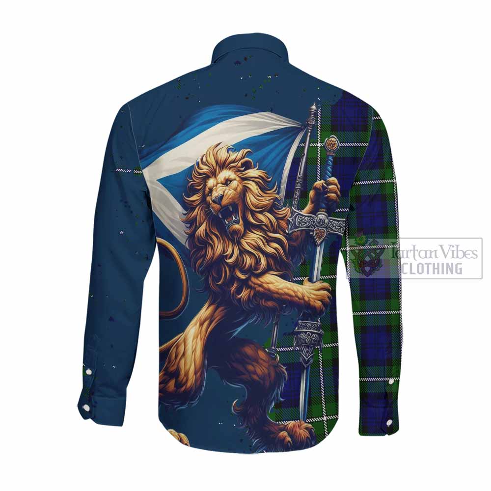 Tartan Vibes Clothing Bannerman Tartan Family Crest Long Sleeve Button Shirt with Scottish Majestic Lion