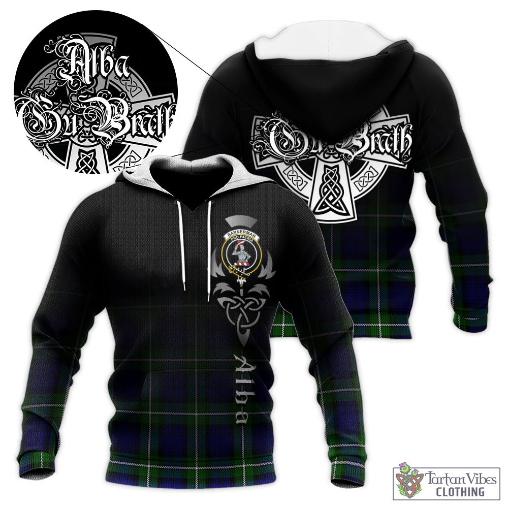 Tartan Vibes Clothing Bannerman Tartan Knitted Hoodie Featuring Alba Gu Brath Family Crest Celtic Inspired