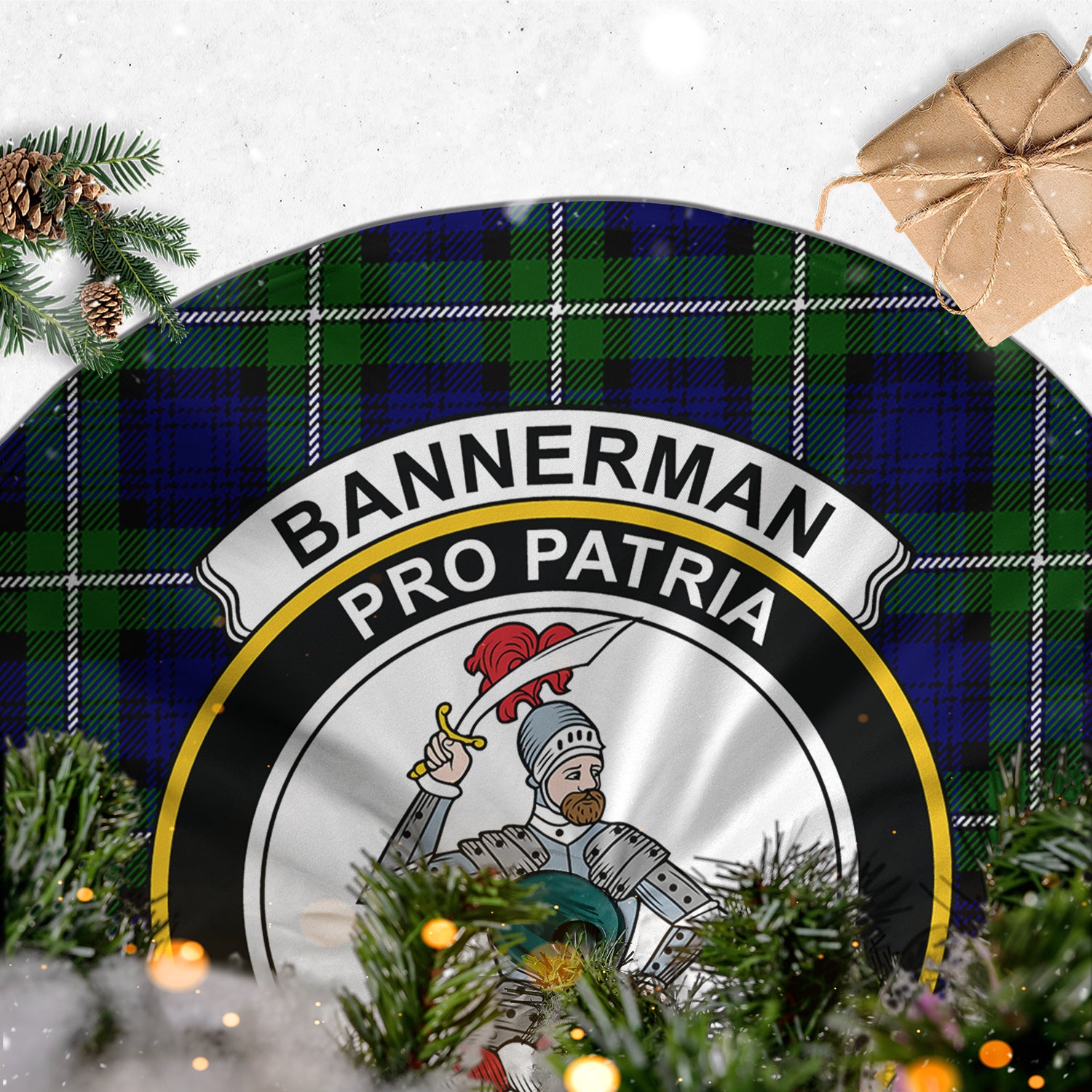 Bannerman Tartan Christmas Tree Skirt with Family Crest - Tartanvibesclothing