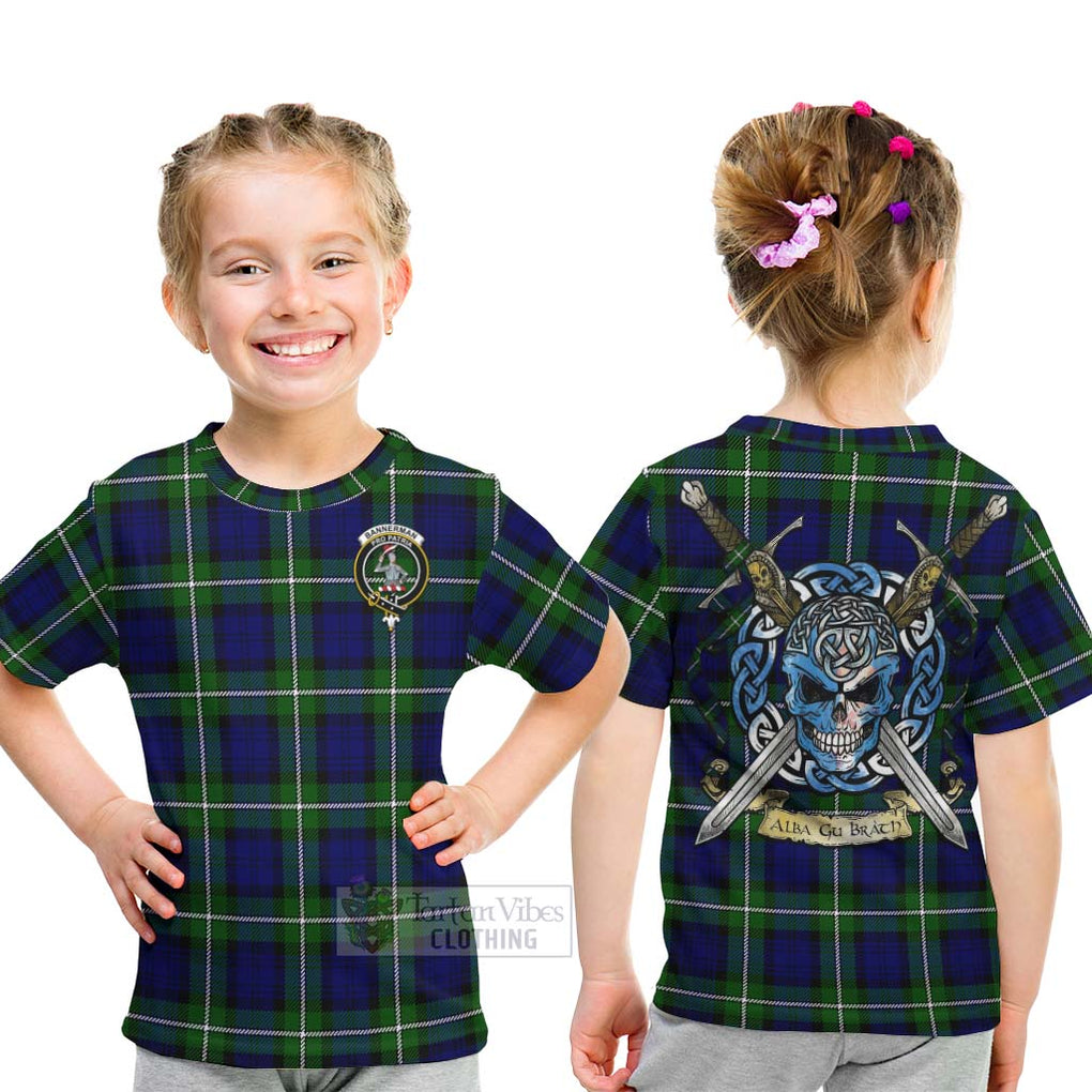 Tartan Vibes Clothing Bannerman Tartan Kid T-Shirt with Family Crest Celtic Skull Style