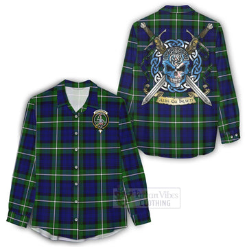 Bannerman Tartan Women's Casual Shirt with Family Crest Celtic Skull Style