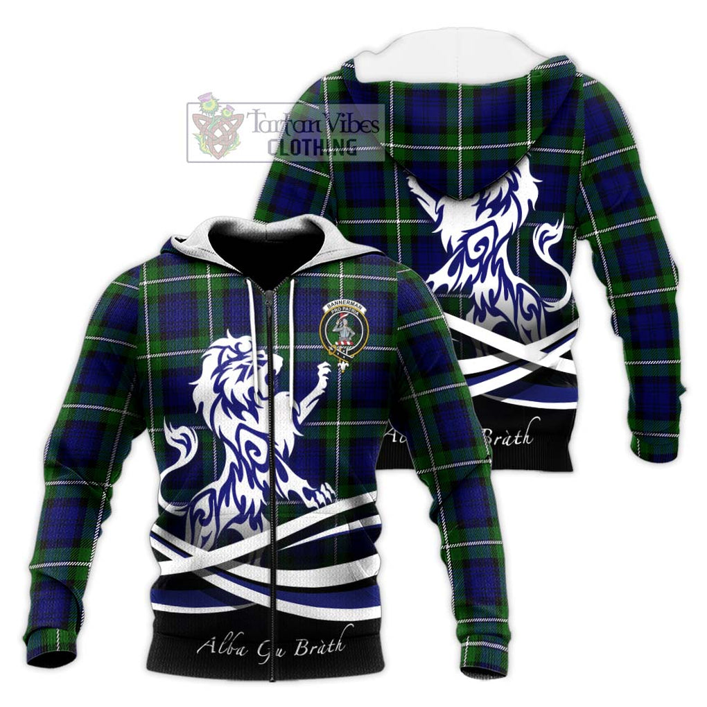 Bannerman Tartan Knitted Hoodie with Alba Gu Brath Regal Lion Emblem Unisex Knitted Zip Hoodie - Tartanvibesclothing Shop