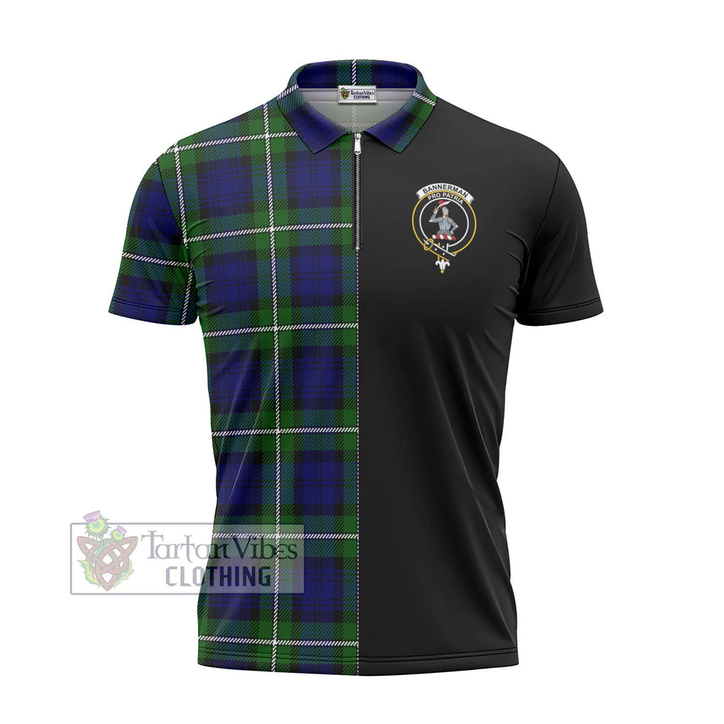 Bannerman Tartan Zipper Polo Shirt with Family Crest and Half Of Me Style - Tartanvibesclothing Shop