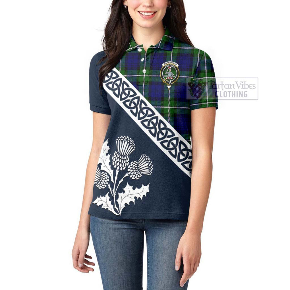 Tartan Vibes Clothing Bannerman Tartan Women's Polo Shirt Featuring Thistle and Scotland Map