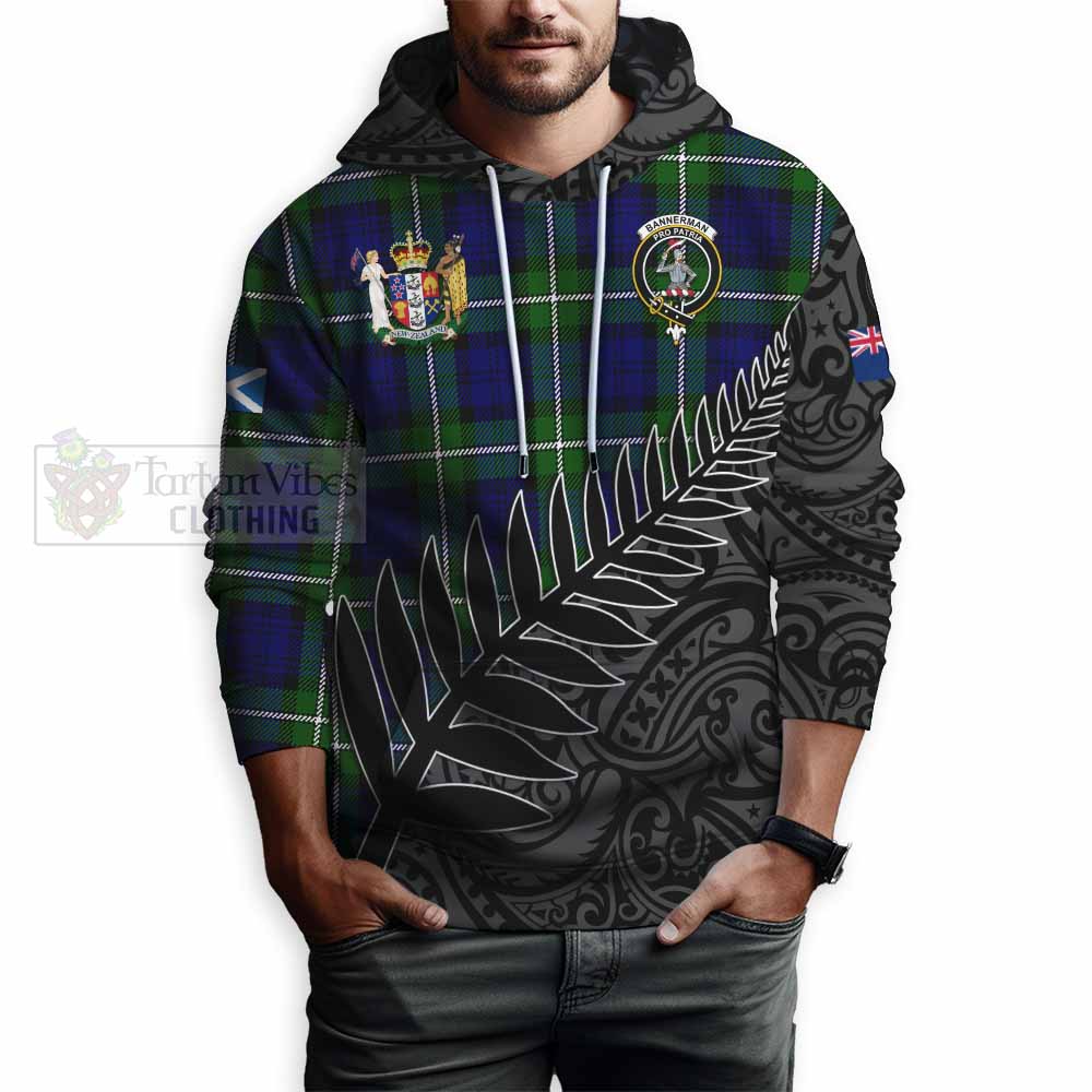 Tartan Vibes Clothing Bannerman Crest Tartan Hoodie with New Zealand Silver Fern Half Style