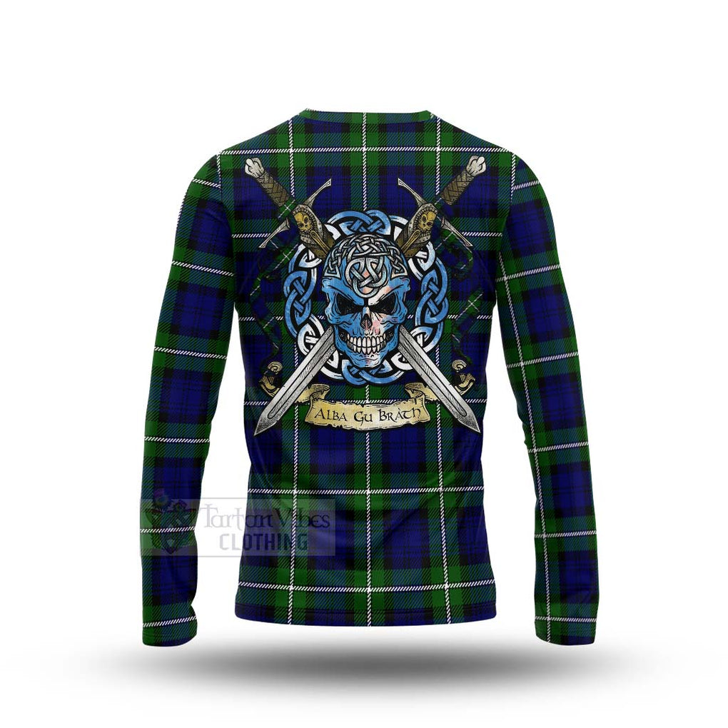 Tartan Vibes Clothing Bannerman Tartan Long Sleeve T-Shirt with Family Crest Celtic Skull Style