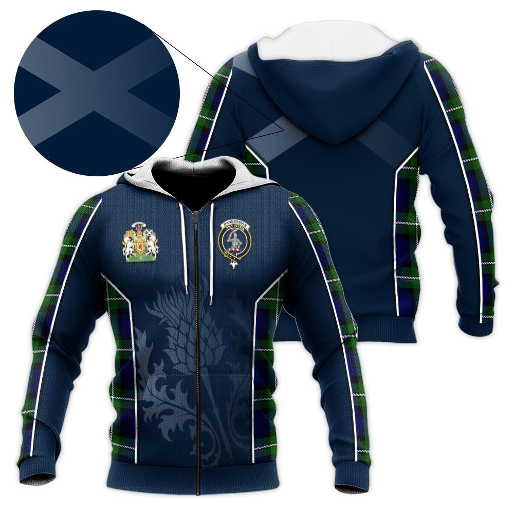 Tartan Vibes Clothing Bannerman Tartan Knitted Hoodie with Family Crest and Scottish Thistle Vibes Sport Style