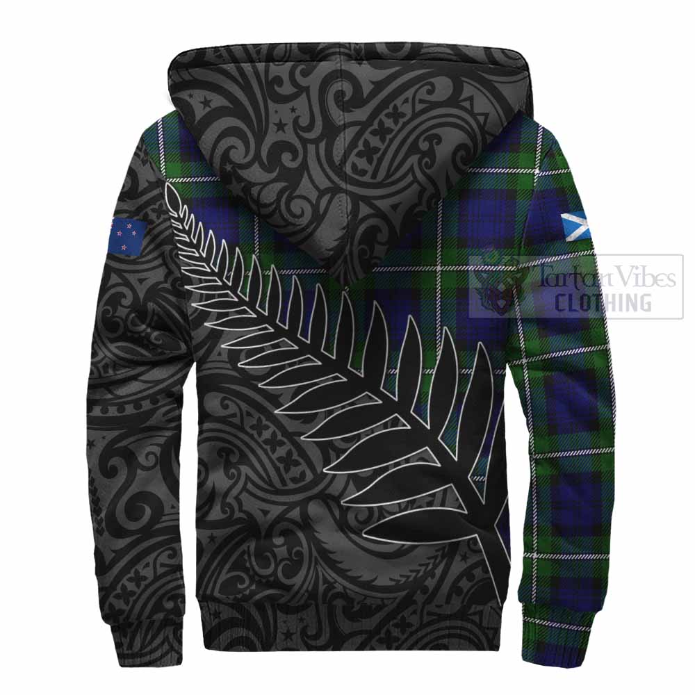 Tartan Vibes Clothing Bannerman Crest Tartan Sherpa Hoodie with New Zealand Silver Fern Half Style