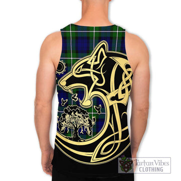 Bannerman Tartan Men's Tank Top with Family Crest Celtic Wolf Style