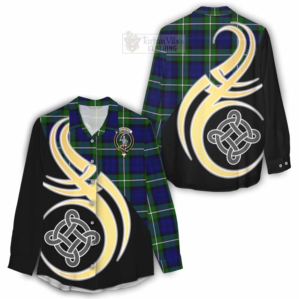 Tartan Vibes Clothing Bannerman Tartan Women's Casual Shirt with Family Crest and Celtic Symbol Style