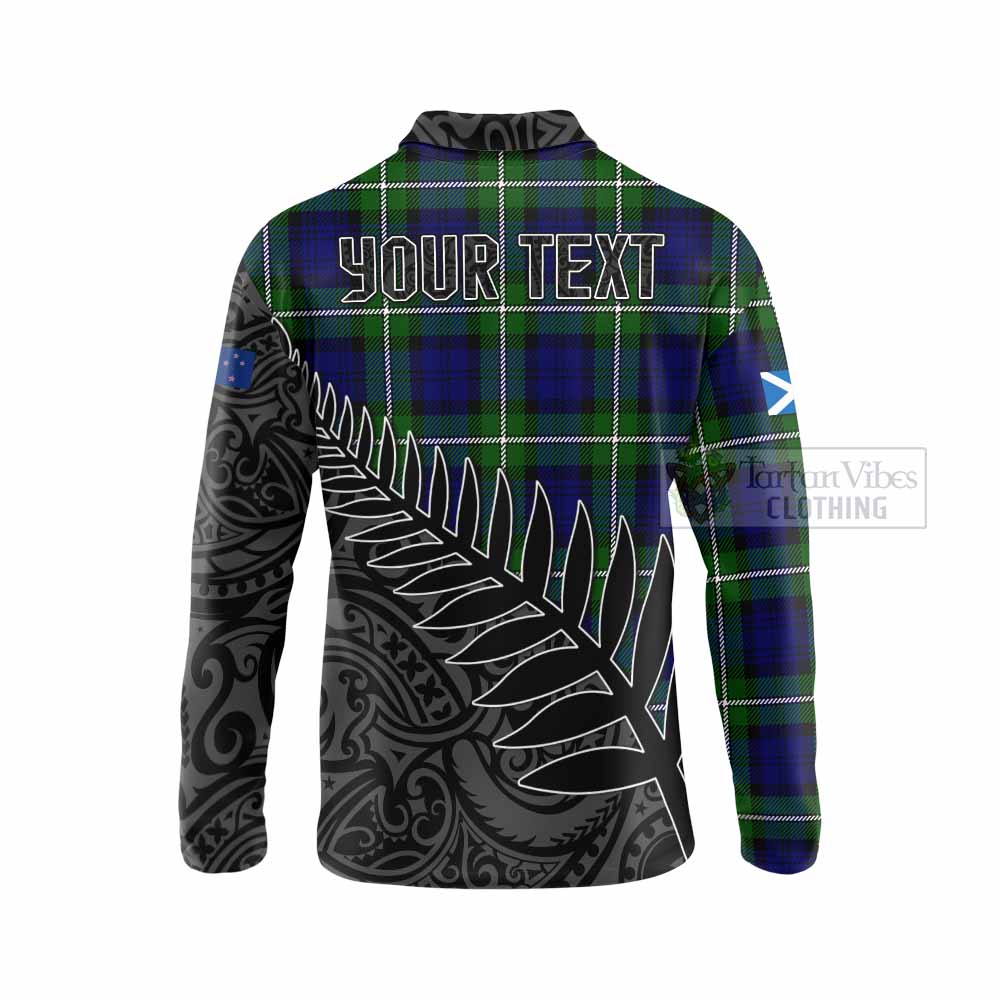 Tartan Vibes Clothing Bannerman Crest Tartan Long Sleeve Polo Shirt with New Zealand Silver Fern Half Style