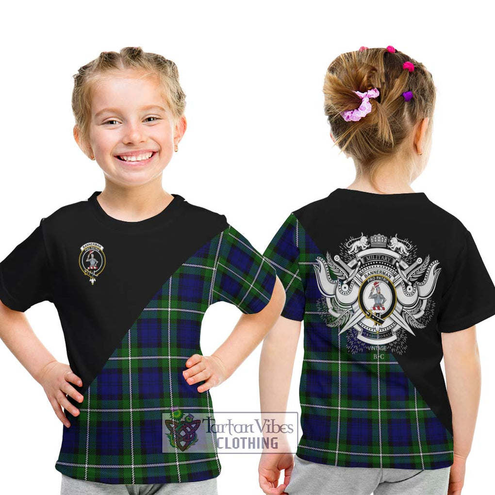 Bannerman Tartan Kid T-Shirt with Family Crest and Military Logo Style - Tartanvibesclothing Shop