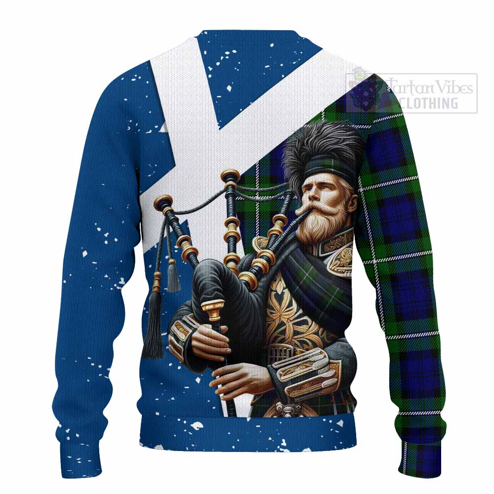 Tartan Vibes Clothing Bannerman Tartan Knitted Sweater with Family Crest Scottish Bagpiper Vibes