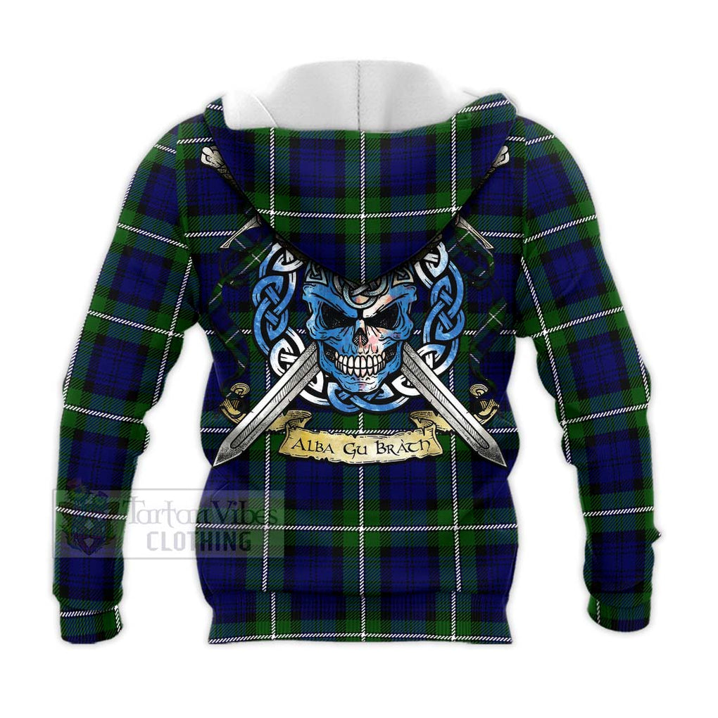 Tartan Vibes Clothing Bannerman Tartan Knitted Hoodie with Family Crest Celtic Skull Style