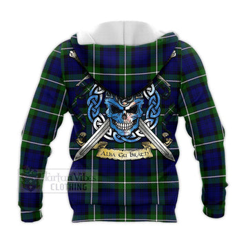 Bannerman Tartan Knitted Hoodie with Family Crest Celtic Skull Style