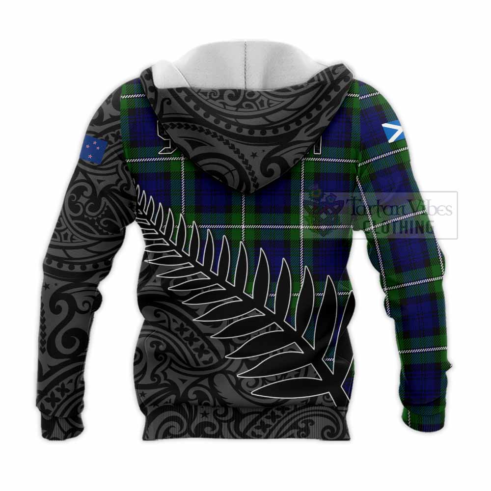 Tartan Vibes Clothing Bannerman Crest Tartan Knitted Hoodie with New Zealand Silver Fern Half Style