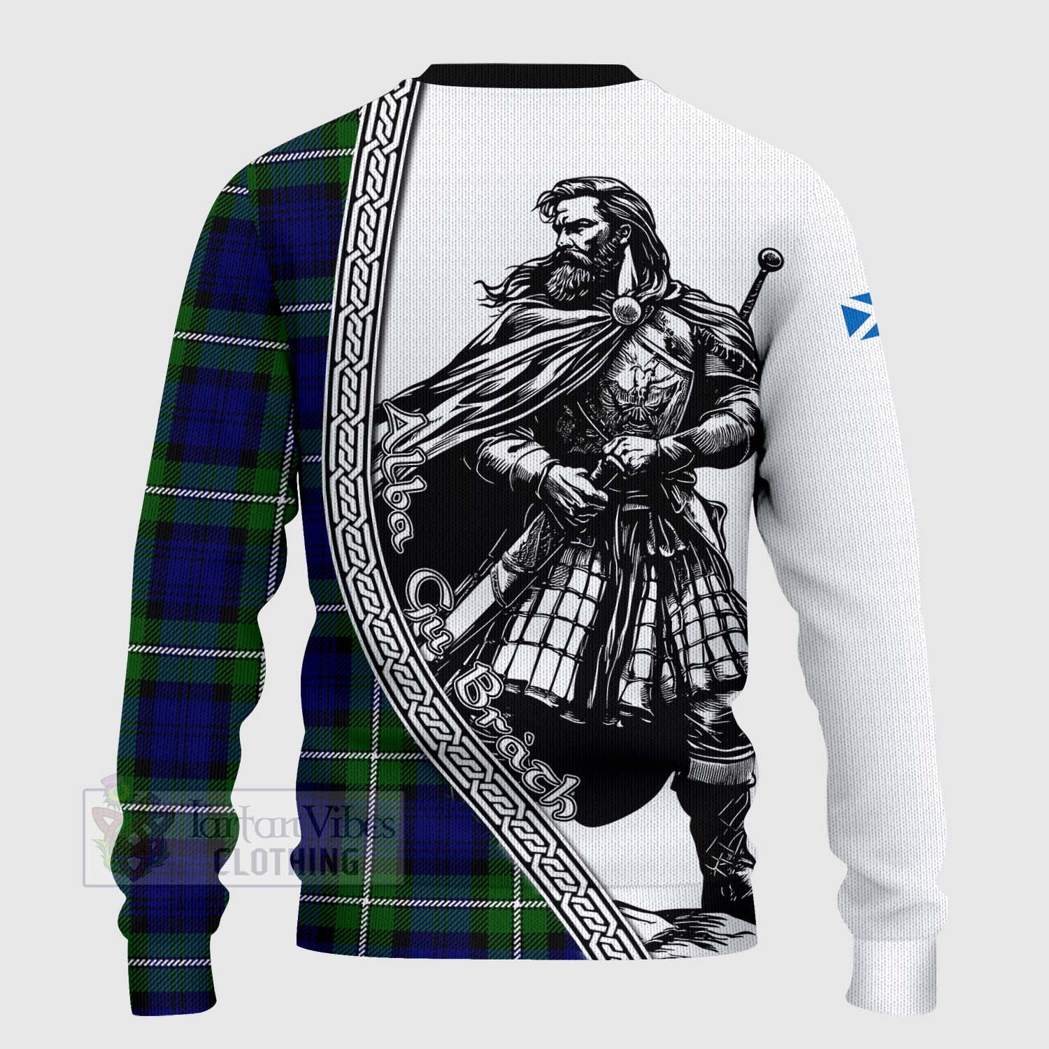 Tartan Vibes Clothing Bannerman Tartan Clan Crest Knitted Sweater with Highlander Warrior Celtic Style