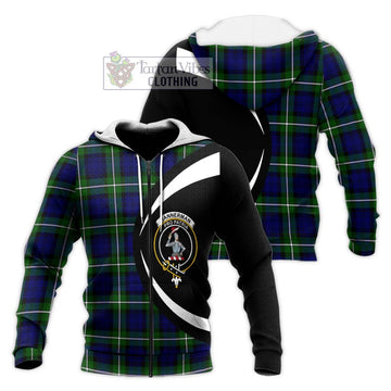 Bannerman Tartan Knitted Hoodie with Family Crest Circle Style